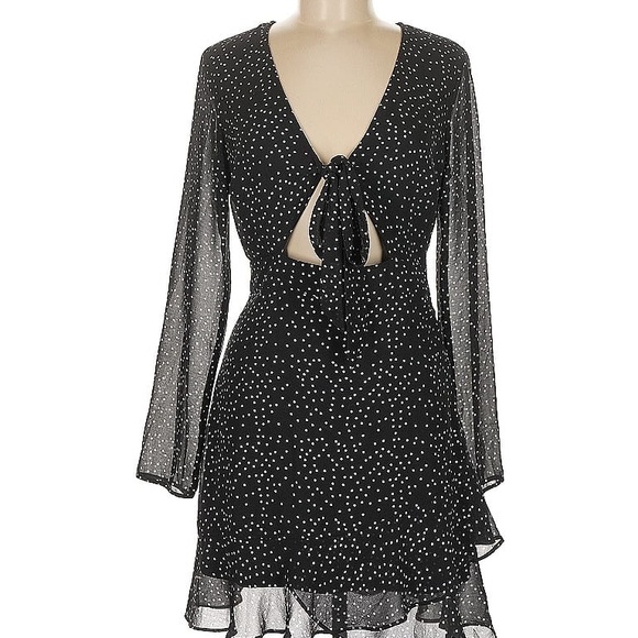 Cotton Candy Holiday Outfit Black and White Ruffled Tie Front Dress - Picture 3 of 5